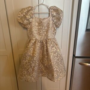 Rare Editions Gold Floral Puff Sleeve Formal Dress